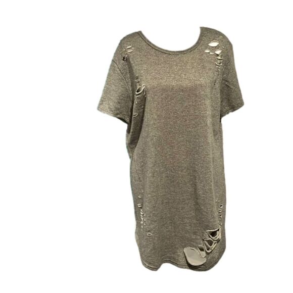 Better Be Grey NWT Distressed Sweatshirt Mini Dress Tunic - fits like M/L - Picture 3 of 11